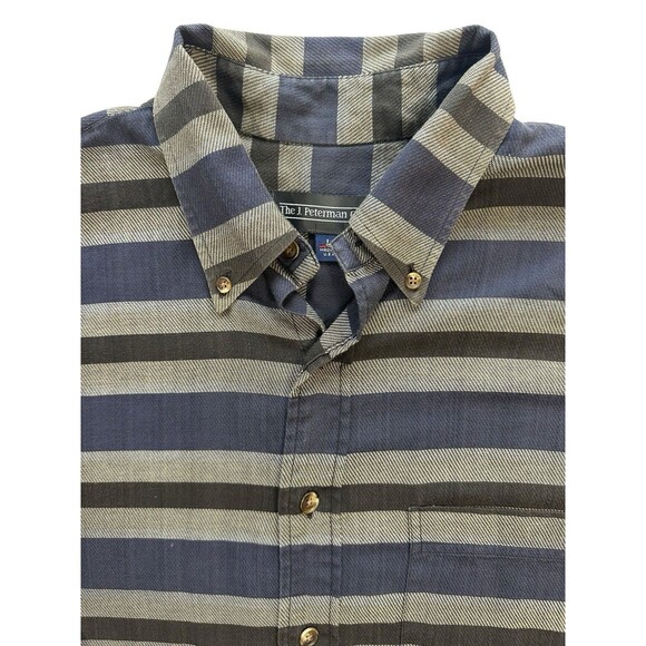 J Peterman Company Shirt Blue Black Button Up Striped Mens L Large - Picture 4 of 9